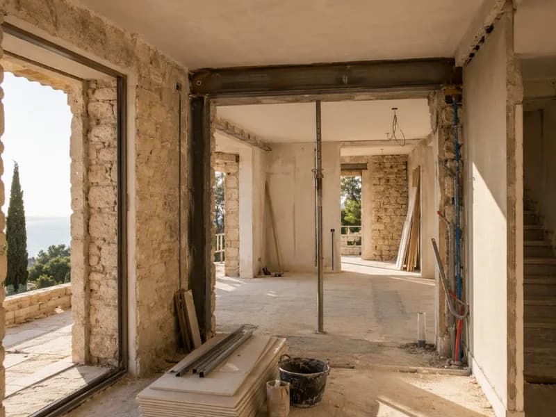 Intérieur de villa méditerranéenne en cours de restructuration